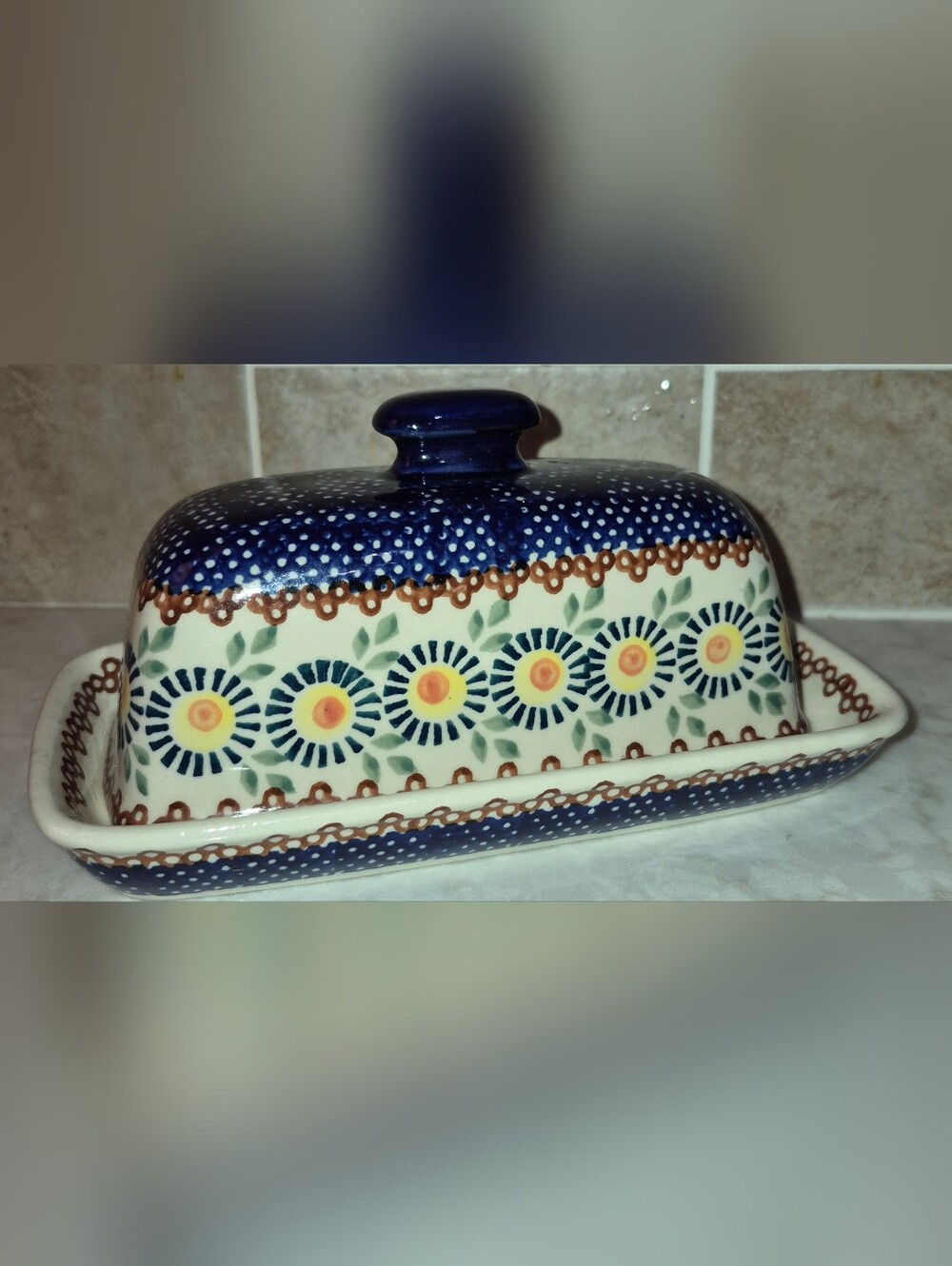 Vintage Handmade Manufaktura Polish Pottery Covered Butter Dish - Picture 2 of 6